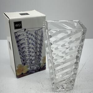 Mikasa Crystal Angles Glass Vase 7" W/ Box Abstract Flower Rectangular Vase